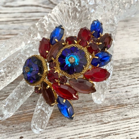 Vintage Owl Mask Rivoli Heliotrope Margarita Twisted Rope Rhinestones Brooch Pin - Picture 5 of 9